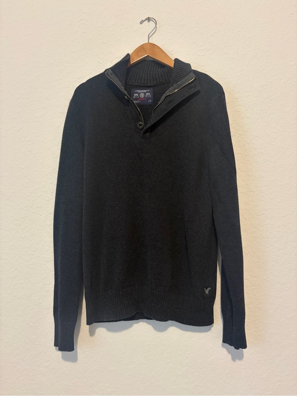 American Eagle Outfitters Black Quarter-Zip Knit Sweater